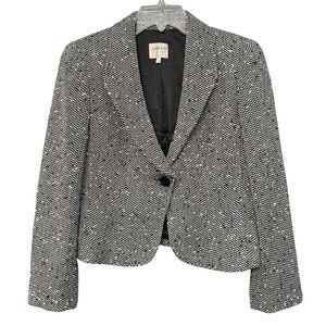 Armani Collezioni Women’s Blazer Wool Tweed Black White Italy Size 4